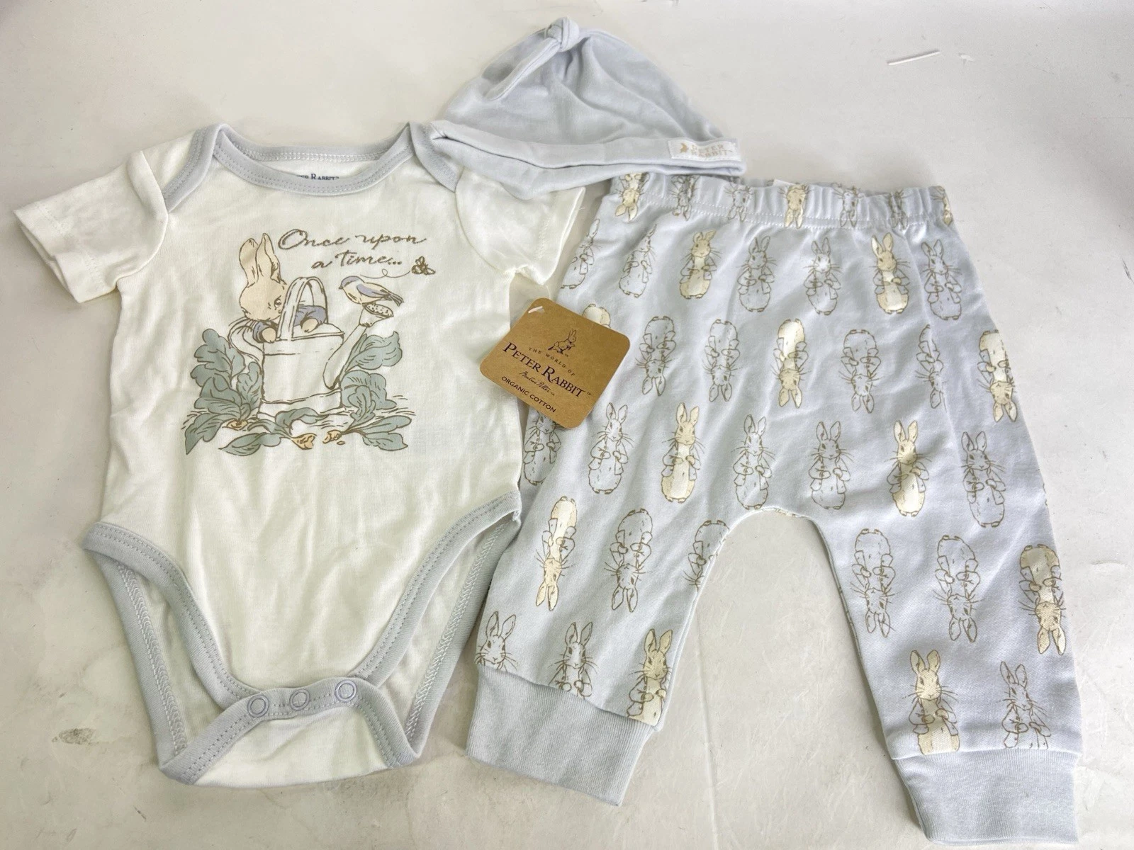 Peter Rabbit 3 Piece Matching Outfit Layette Set Hat Infant Baby Size 6-9 Months