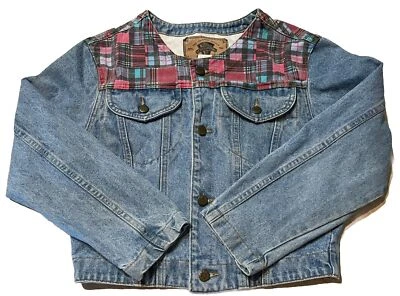 Cyclone The Original Article Vtg Crop Jean Jacket Flannel Lined Neckline Medium - Image 1 of 4