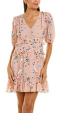 NWT Nicole Miller Collection Womens Pink Floral Keyhole Silk Blend Mini Dress S
