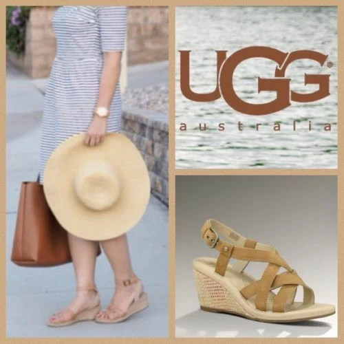 NEW BALANCE Scarpe sandalo UGG Australia in pelle marrone colore testurizzato con zeppa ~ 10 M3020