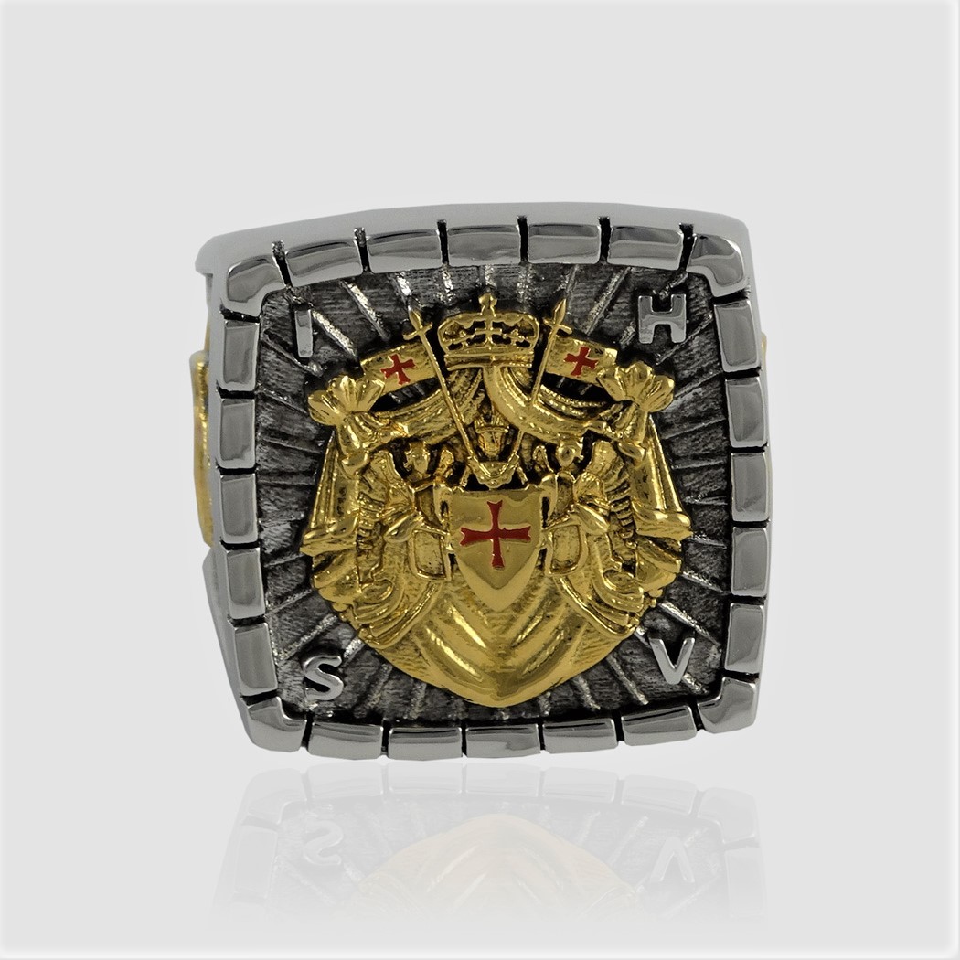 Ring sterling silver 18K gold one of a kind masonic knights templar