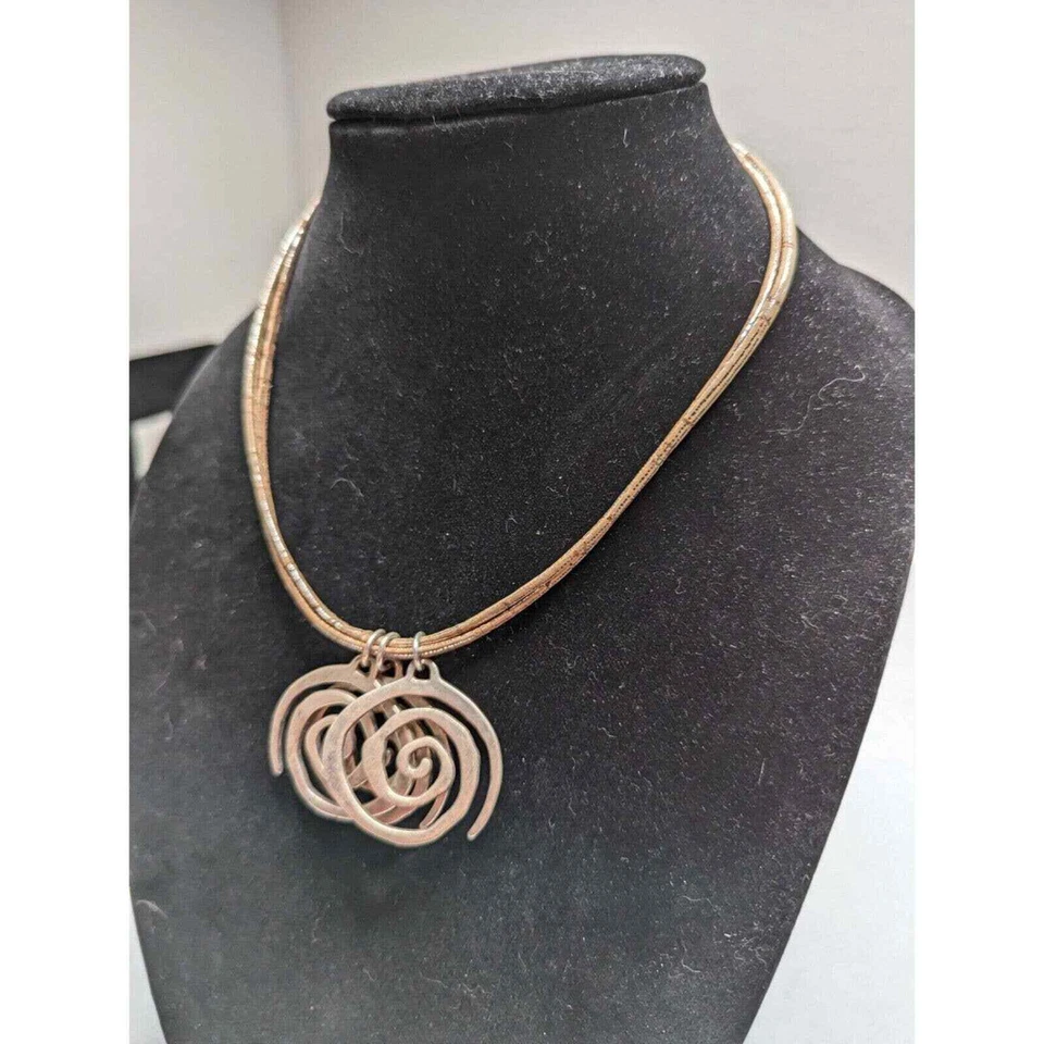 Vintage 1960s Copper Spiral Necklace Rolled Leather String - Image 2 of 4