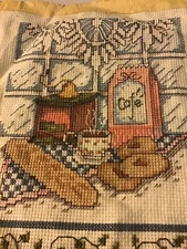 Cross Stitch Hand Made Finished Unframed 5  X 7  Cafe Bakery Scene