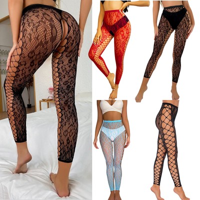 Women Sexy See Through Lace Thigh High Fishnet Footless Open Stockings