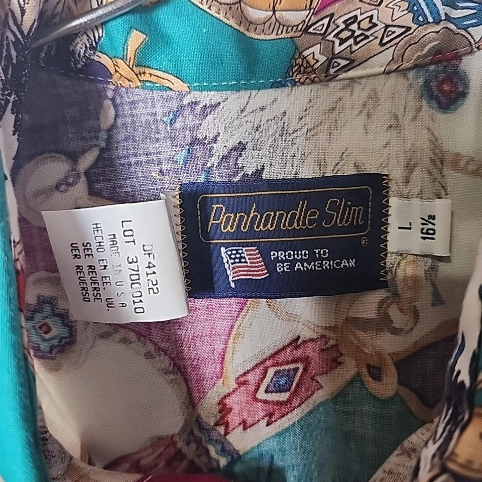 Panhandle Slim Men L 16½ Indian Native American Proud To American Shirt - Image 3 of 4