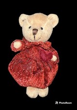 Russ Berrie 4-Inch Bean Plush Heart Love Bear Red Sparkly Dress
