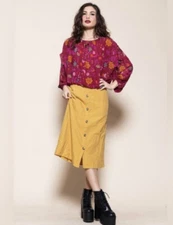 Free People WildFlower Boho Sheer Balloon Sleeves Top S Ruffled Honey Berry