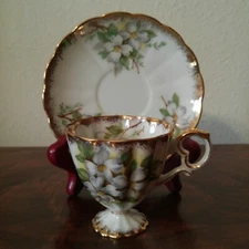 Vintage Hand Painted Dogwood Flower Tea Cup & Saucer 5"