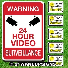 LOT YOUR YOU ARE ON CAMERA DECAL STICKERS AND ALUMINUM VIDEO SURVEILLANCE SIGN 