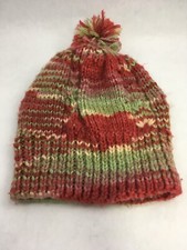 Handmade Green  Pink Children"s Winter Hat Beanie OSFM Girls 4 - 8