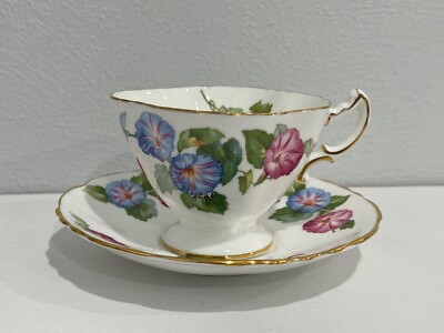 Vintage Hammersley Porcelain Cup & Saucer w/ Pink & Blue Flowers Decoration