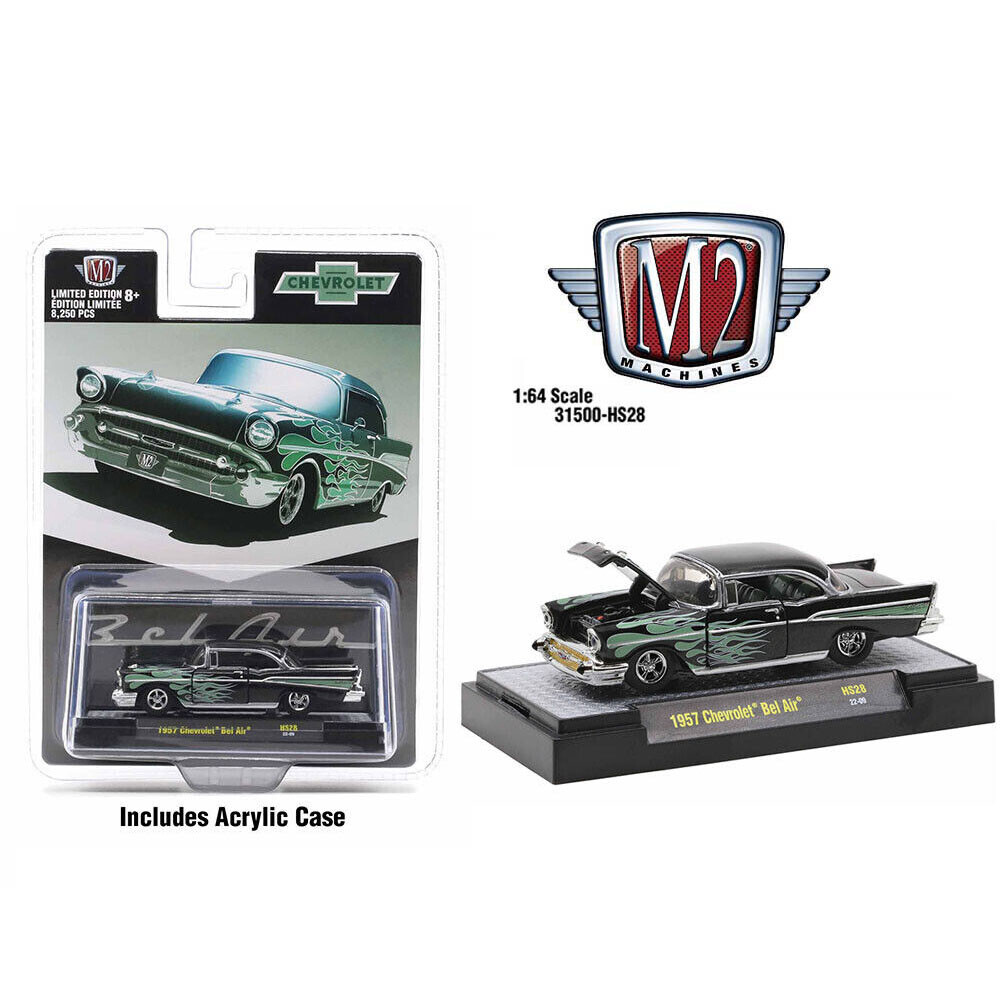 M2 Machines 1:64 1957 Chevrolet Bel Air Diecast Black with Flames