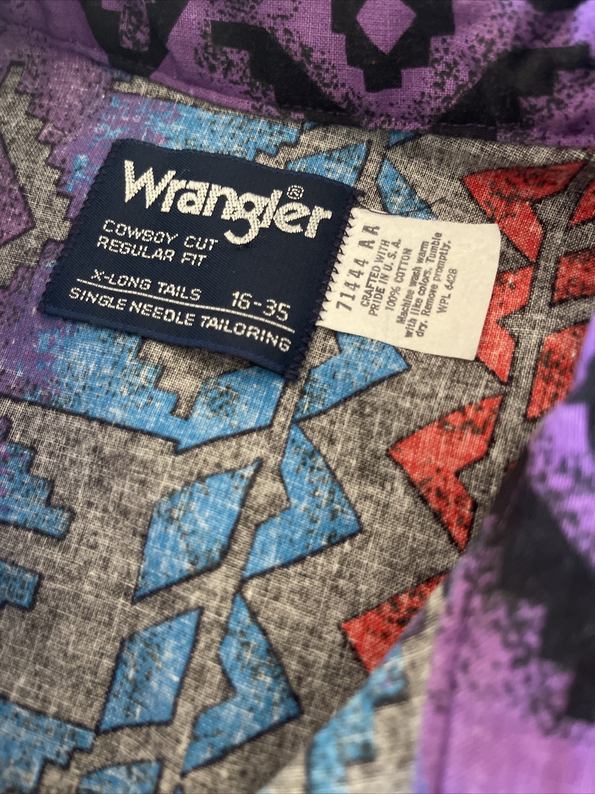 Vintage Wrangler Cowboy Cut Regular Fit X-Long Tail Shirt Aztec Abstract Neon image 7