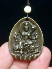 Old China Bronze Carving Elephant Avalokitesvara Guanyin Statue necklace pendant