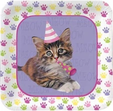 Purr-ty Time! Kitty Cat Kitten Animal Birthday Party 7" Square Dessert Plates