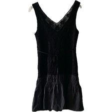 Free People Women Size 8 Black Silk Blend Lace V Neck Tie Back Dress Whimsy Goth