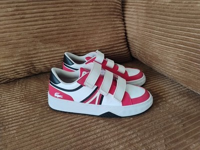 Lacoste Kids White and Red Athletic Sneakers Shoes Hook-and-Loop Size 6
