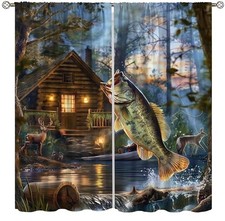 Fishing Curtains for Bedroom,Vintage Rustic 20.5"W x 44.5"L Pack of 2 Fish-10
