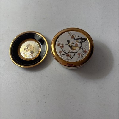 Vintage 24k Gold Edged Art Of Chokin Mini Plate And Trinket Box Set
