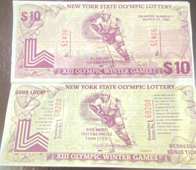 Lake Placid 1980 Olympic Winter Games Hockey USA Lottery Ticket Purple White