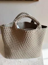 NWT Naghedi St Barth's Medium Stone Ecru Beige Neoprene Tote Bag