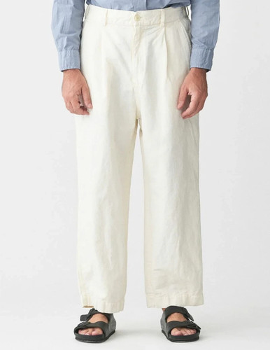SAGE DE CRET CANVAS OFF WHITE DENIM SINGLE PLEATED WIDE LEG PALAZZO MEN'S PANTS