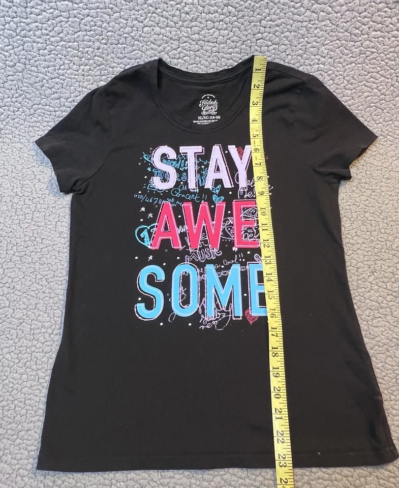 Faded Glory Short Sleeve T Shirt Girls Size XL Black And Pink Stay Awesome  - Image 2 of 4