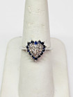 LOVELY 13k White Gold Natural Blue Sapphire & Diamond Heart Cluster Ring Sz 7 — photo 9