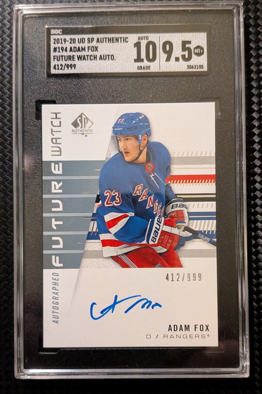 2019-20 SP Authentic Future Watch Auto /999 SGC 9.5 Adam Fox
