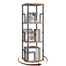 3-Tier Rotating Bookshelf Freestanding Corner 360° Spinning Bookcase Industrial
