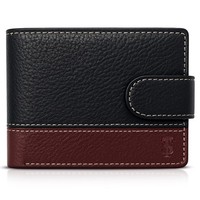 Mens RFID Blocking Genuine Leather wallet , Men Wallet with Snap Button, Zip .