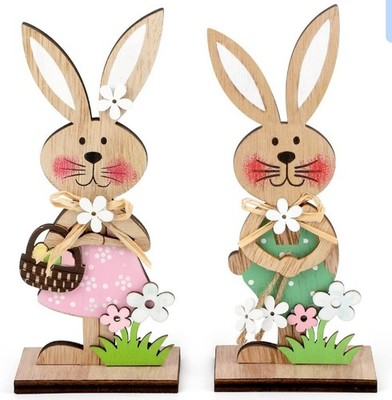 COCHIE Wooden Easter Bunny Set of 2 Standing Decorative Rabbits for Easter