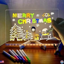 Vibrant LED Note Board - 11.8" x 7.8" Acrylic Dry Erase with Adapter, Chain,