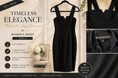 David Meister Black Bandage Sheath Dress Size 4 Cocktail Career Occasion