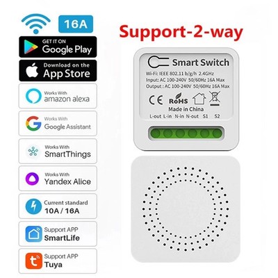 16A Tuya Smart WiFi Schalter 2-Wege DIY Alexa Google Home Smart Life Mini Switch