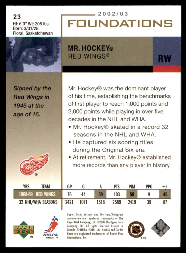 2002-03 Upper Deck Foundations Gordie Howe Detroit Red Wings #23 - Image 2 of 2
