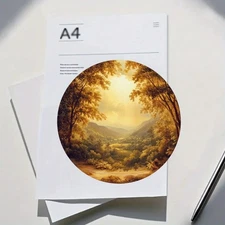 1pc Round Aluminum Wall Art - Golden Sun & Lush Greenery Botanical Painting,Clas