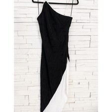Reiss Black White Fil Coupe Feather Asymmetric Midi Dress Size 6 US 12 UK NEW
