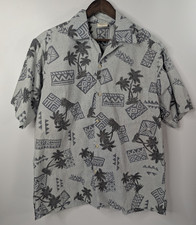 VTG Go Barefoot Loop Collar Shirt Men's Large Light Grey Blue Hawaiian Aloha