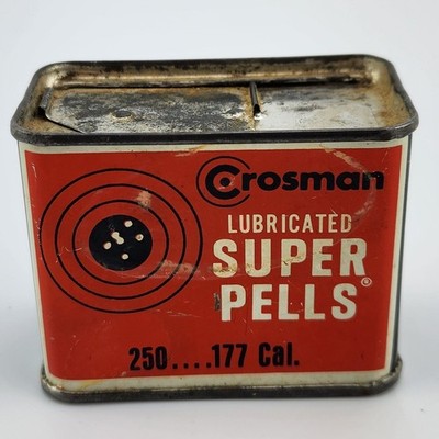 Vintage EMPTY TIN - Crosman .177 Cal SUPER PELLS Pellets, Slider Top (1952-1971)