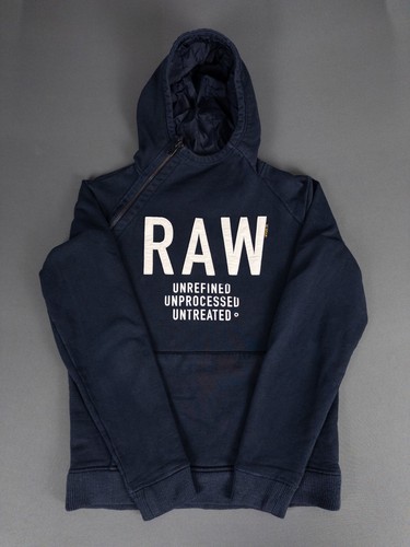 G-Star RAW Navy Hoodie Large Asymmetric Zip Sweatshirt Graphic Logo
