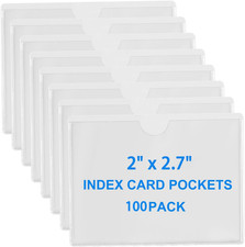 100 Pcs Index Card Pockets Self Adhesive 2" X 2.7" Label Pockets with Top Open f