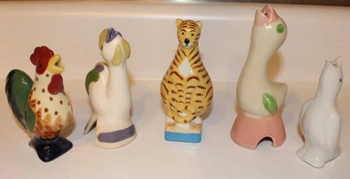 5 Vintage Pottery Pie Birds Vent Collection Lot Shawnee Pfaltzgraff Rooster