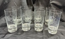 Set Of 8 Heavy Base Controlled Bubble Bottom Highball Glasses 16 oz DEK Engraved