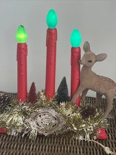 Vintage Electric Christmas Candelabra Candle Lights Reindeer Garland Kitsch