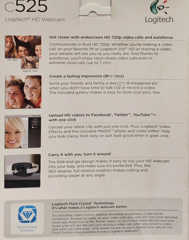 Logitech C525 720p HD Wired Webcam USB V-U0023 Foldable Auto-Focus Black - Image 2 of 3