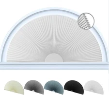 Jlong Arch Window Shade Blackout Half Circle Moon Pleated 36W x 18H, White 