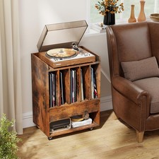 Record Player Stand On Wheels Rolling Turntable Stand with 5 Compartments Brown
