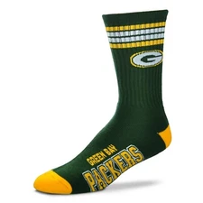 Green Bay Socks NFL 4-Stripe Deuce Crew Socks Large 10-13 FREE SHIP!