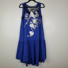 Asos 2 Blue Textured Tank Top Midi Dress Black Lace Embroidered Flower hi/low